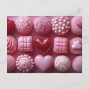 Carte Postale Chocolat rose de la Saint-Valentin