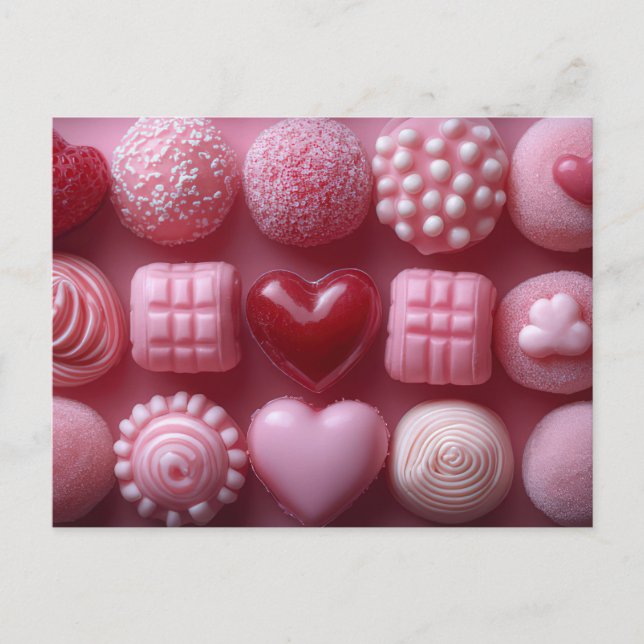 Carte Postale Chocolat rose de la Saint-Valentin (Devant)
