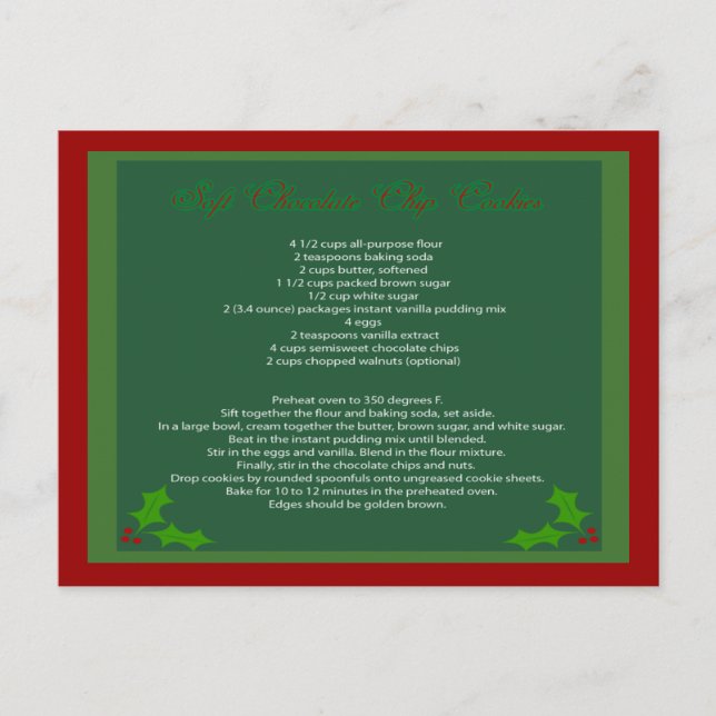 Carte Postale Chocolate Chip Cookie Recipe Postcard (Devant)