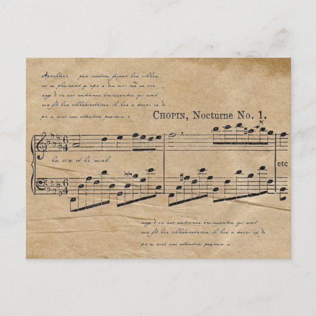Carte Postale Chopin Nocturne Partition Musique Texte français (Devant)