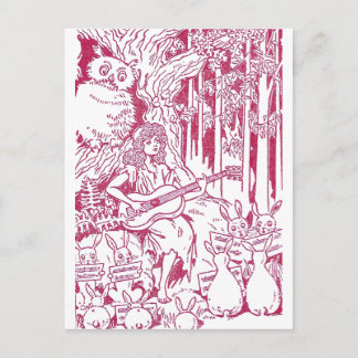 Carte Postale Chorus de lapins chante à la chouette et à la fill