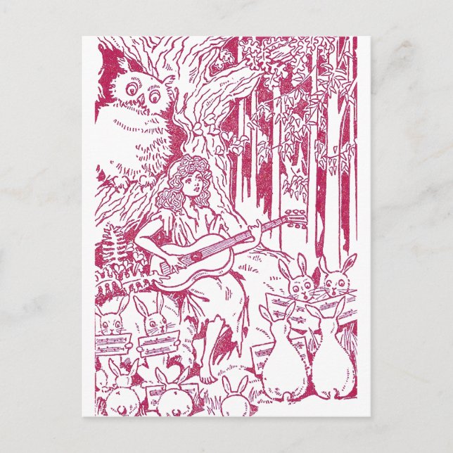 Carte Postale Chorus de lapins chante à la chouette et à la fill (Devant)