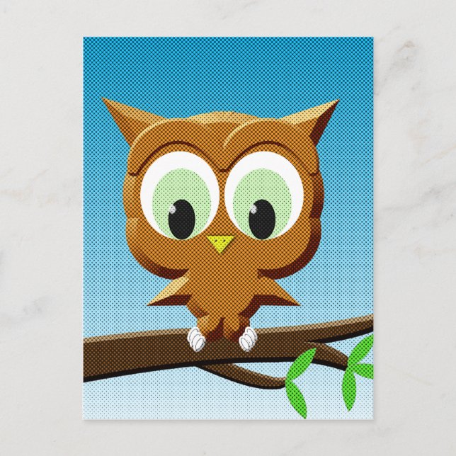 Carte Postale Chouette à caricature au papier (Devant)