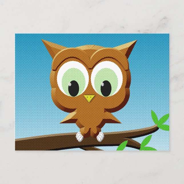 Carte Postale Chouette à caricature au papier (Devant)