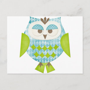 Carte Postale Chouette à Jacquard bleu