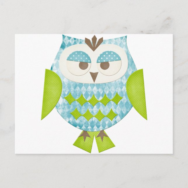 Carte Postale Chouette à Jacquard bleu (Devant)