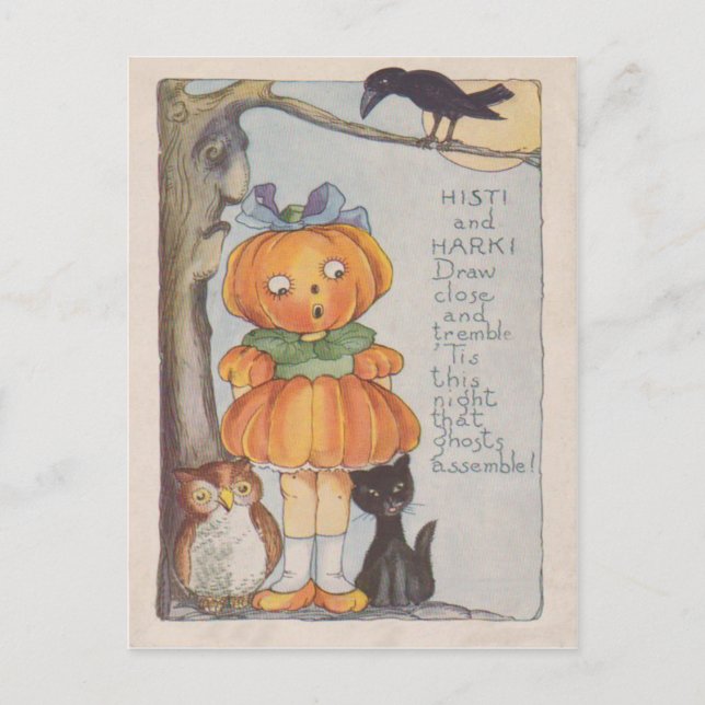 Carte Postale Chouette à tête de pompon Jack-o'-lantern Crow Cho (Devant)