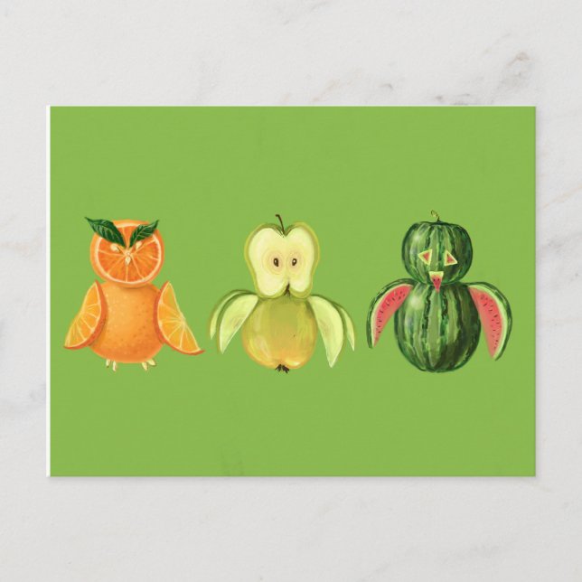 Carte Postale Chouette aux fruits (Devant)