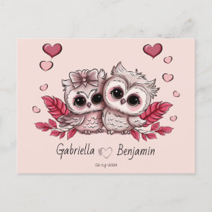 Carte Postale Chouette cartonnée amoureux Coeur Saint-Valentin