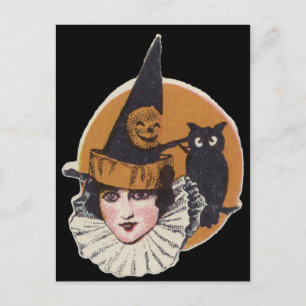Carte Postale Chouette Citrouille Jack-o'-lantern Witch Art Déco