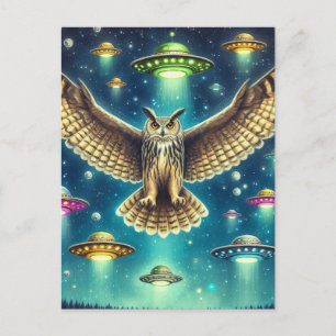 Carte Postale Chouette cosmique - OVNI dans le ciel