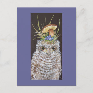 Carte Postale chouette de bébé aux bleuets et casquette de champ