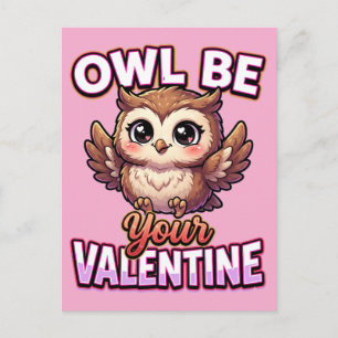 Carte Postale Chouette de la Saint-Valentin mignonne – Je serai