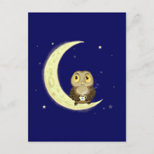 Carte Postale Chouette de lune café de minuit