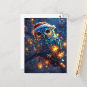 Carte Postale Chouette de Père Noël adorable et lumières