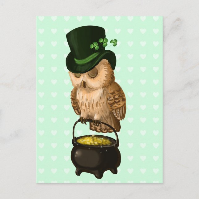 Carte Postale Chouette de Saint Patrick Leprechaun gardien (Devant)