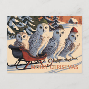 Carte Postale Chouette des neiges Joyeux Noël