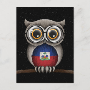 Carte Postale Chouette du drapeau haïtien mignonne portant des l