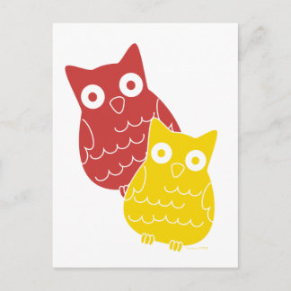 Carte Postale Chouette Fellows un de Rouge un de Jaune