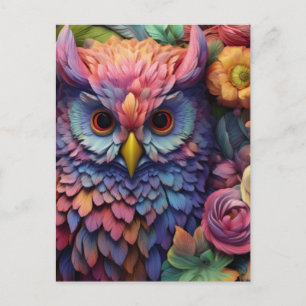 Carte Postale Chouette Florale Rêveuse – Art d'Oiseau Fantastiqu