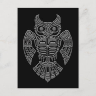 Carte Postale Chouette gris Haida Spirit sur noir