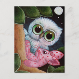 Carte Postale Chouette Imaginaire avec lapin rose Jouet lapin -