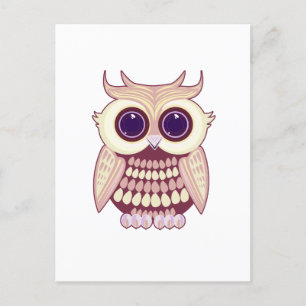 Carte Postale Chouette jaune rose
