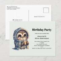 Chouette mignonne en hiver avec fête d'anniversair