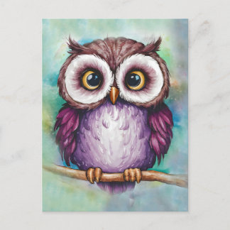 Carte Postale Chouette mignonne peinte à l'aquarelle
