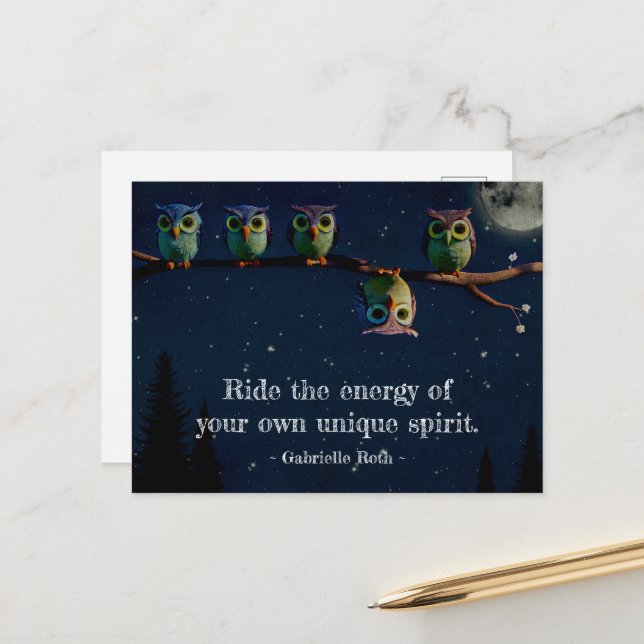 Carte Postale Chouette qui est différent avec un collage de devi (Devant/Arrière en situation)