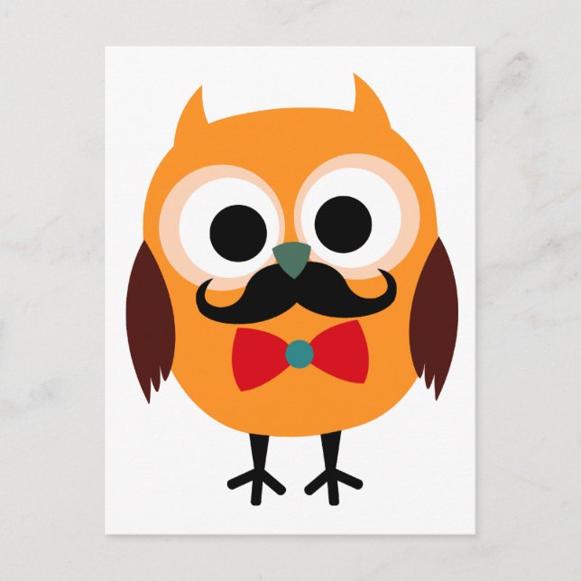 Carte Postale Chouette rétro avec Moustache de guidon (Devant)
