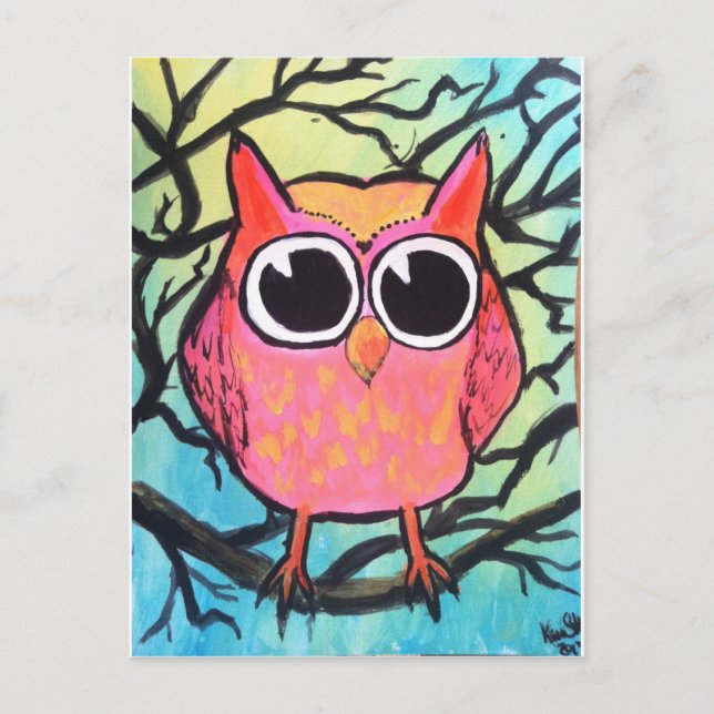 Carte Postale Chouette rose (Devant)