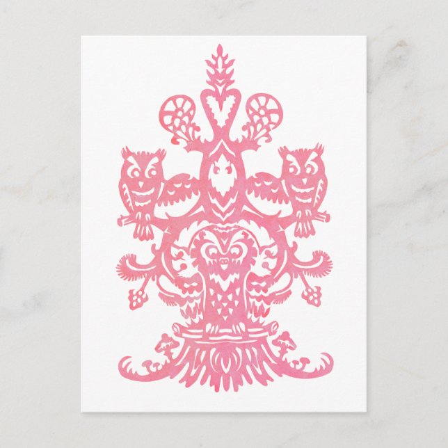Carte Postale Chouette rose creux (Devant)