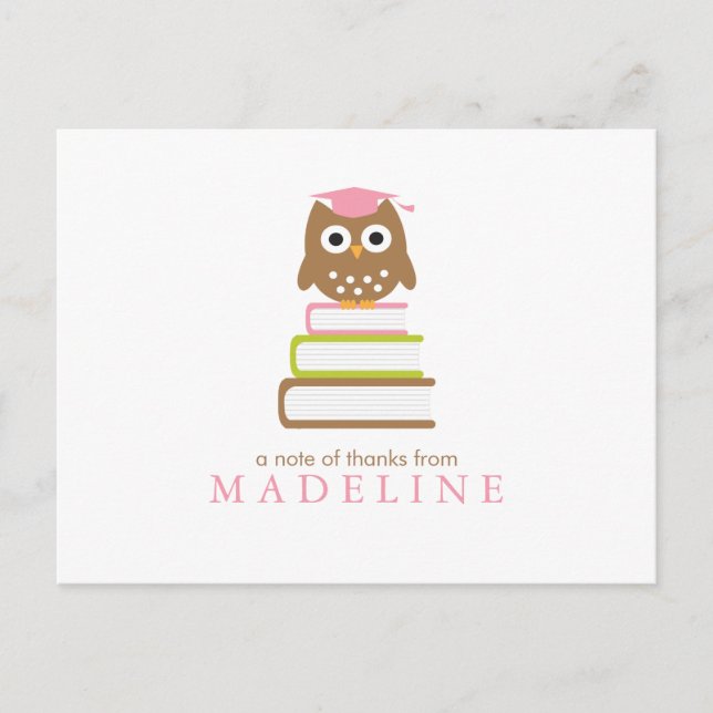 Carte Postale Chouette rose Merci d'études de la maternelle (Devant)