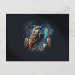 Carte Postale Chouette spatiale mystique avec Dreamcatcher Art