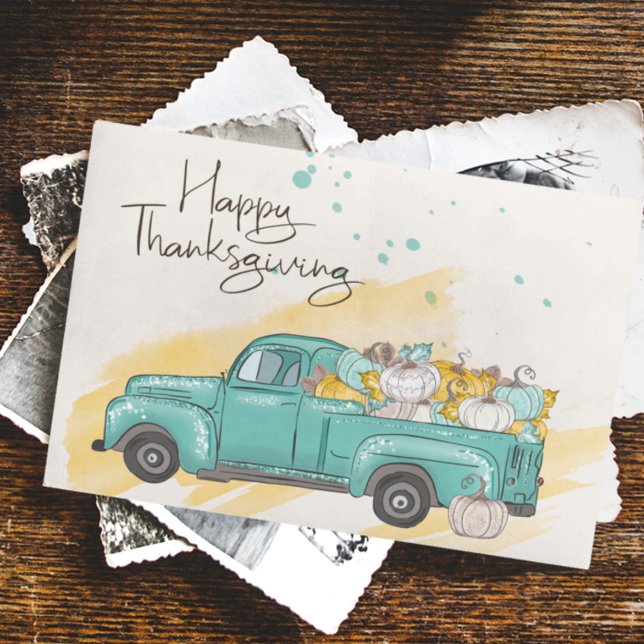 Carte Postale Chouette Thanksgiving Aquarelle Camion Citrouille (Créateur téléchargé)