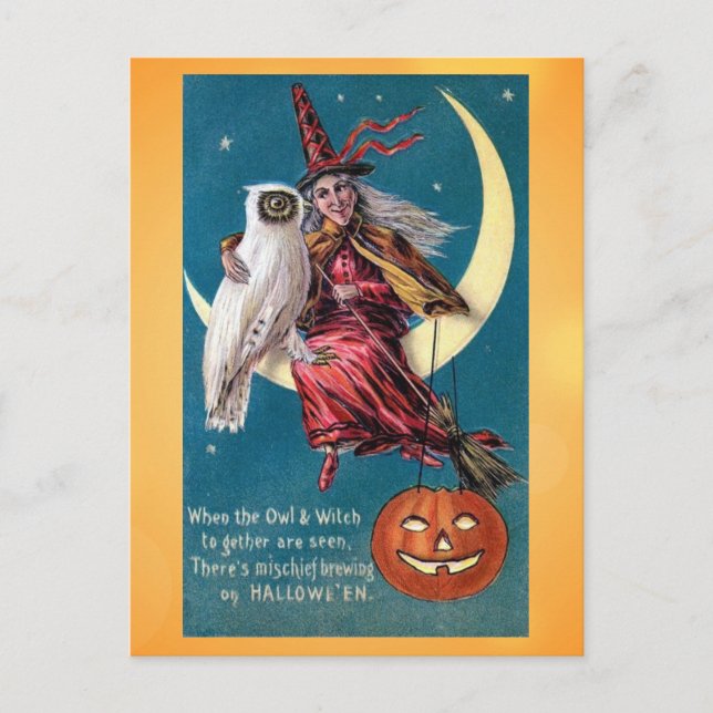 Carte Postale Chouette Vintage Halloween Poème victorien (Devant)