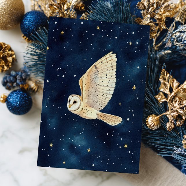 Carte Postale Chouette volant Starry Night Sky Aquarelle Noël (Créateur téléchargé)