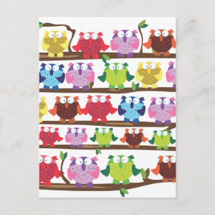 Carte Postale Chouettes amusantes assis sur un motif de succursa