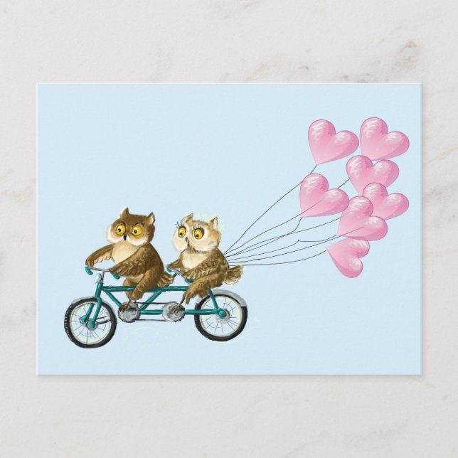 Carte Postale Chouettes aux coeurs (Devant)