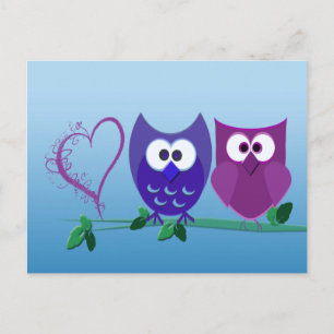 Carte Postale Chouettes mignonnes et coeur