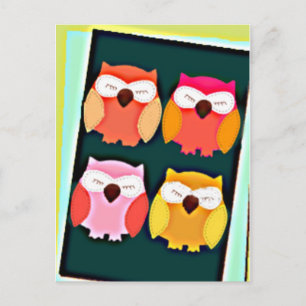 Carte Postale Chouettes multicolores de style Vintage