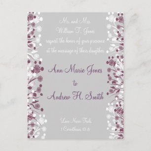 Carte Postale Chrétien Floral Mariage Graphe Twist Plum Grey