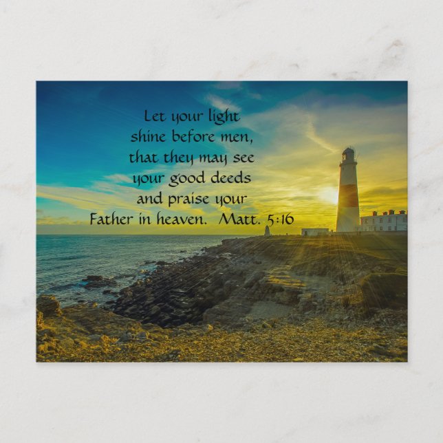 Carte postale chrétienne biblique de phare au couc (Devant)
