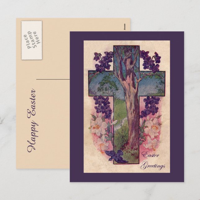 Carte postale chrétienne Croix et Arbre (Devant / Derrière)