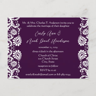 Carte Postale Christian Vintage Mariage damassé Invitation viole