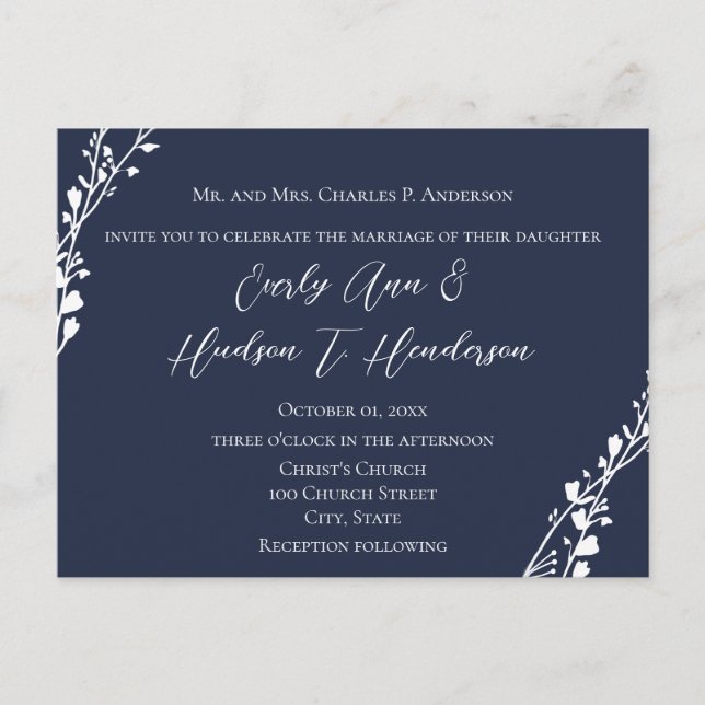 Carte Postale Christian Wedding Invitation Rich Deep Blueberry (Devant)