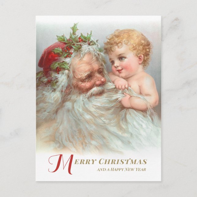 Carte Postale Christmas Baby jouer avec Père Noël à la barbe CC1 (Devant)