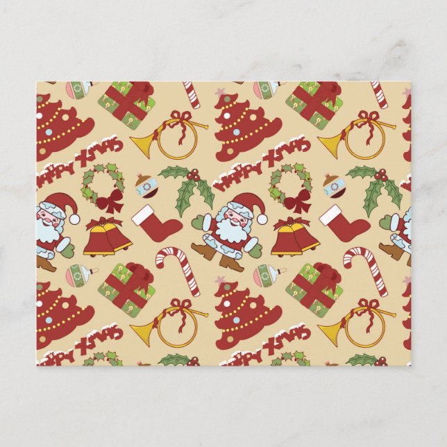 Carte Postale Christmas bells, tree and santa claus (Devant)