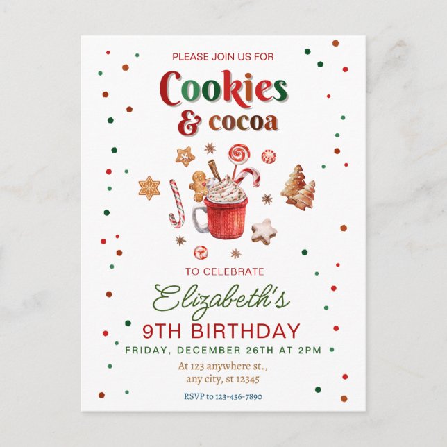 Carte Postale Christmas birthday cookies and cocoa Festive (Devant)